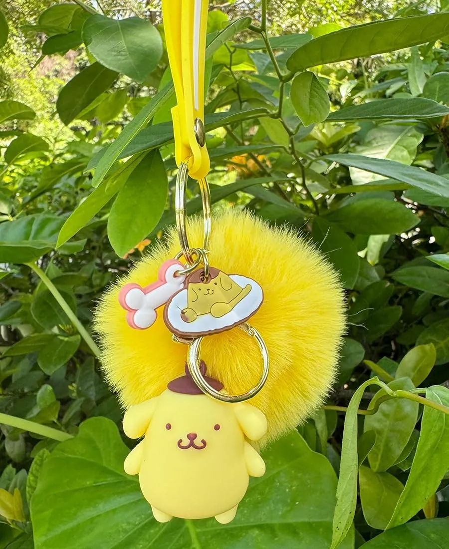 Cute Keychains for Girls, Kawaii Pom Pom Fuzzy Key Chain Accessories Wristlet Cartoon Keychain