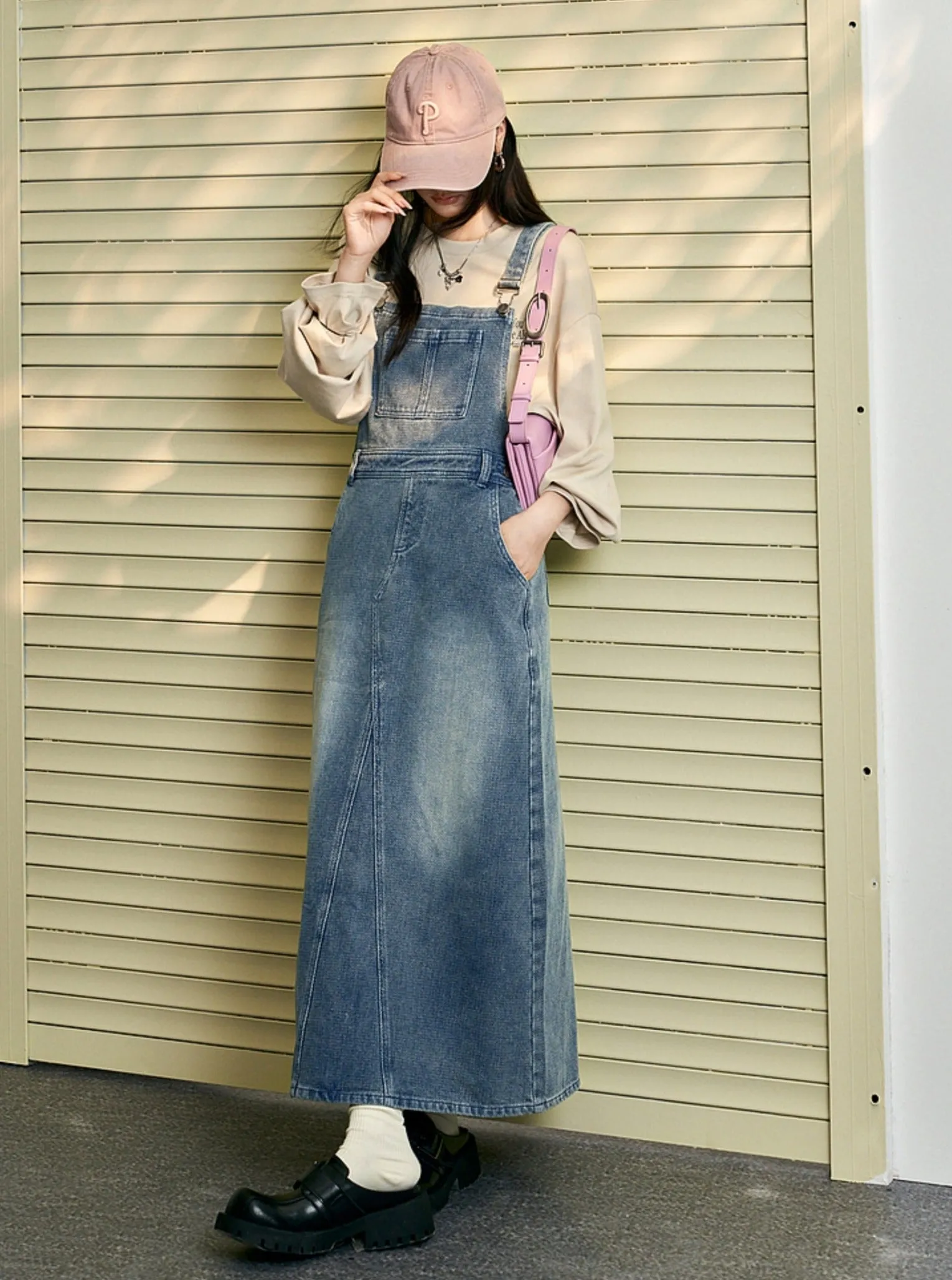 Denim High Waist Bib Skirt