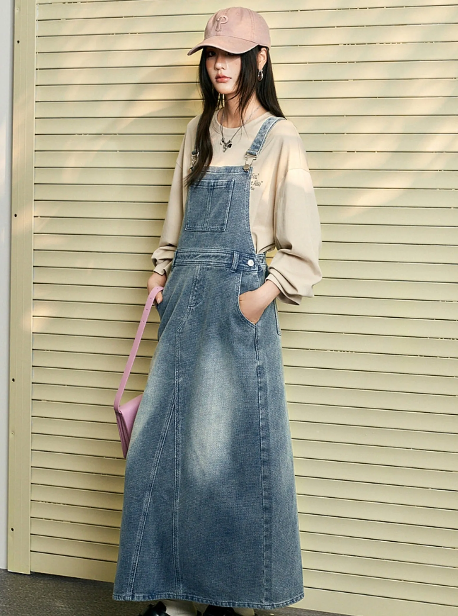 Denim High Waist Bib Skirt