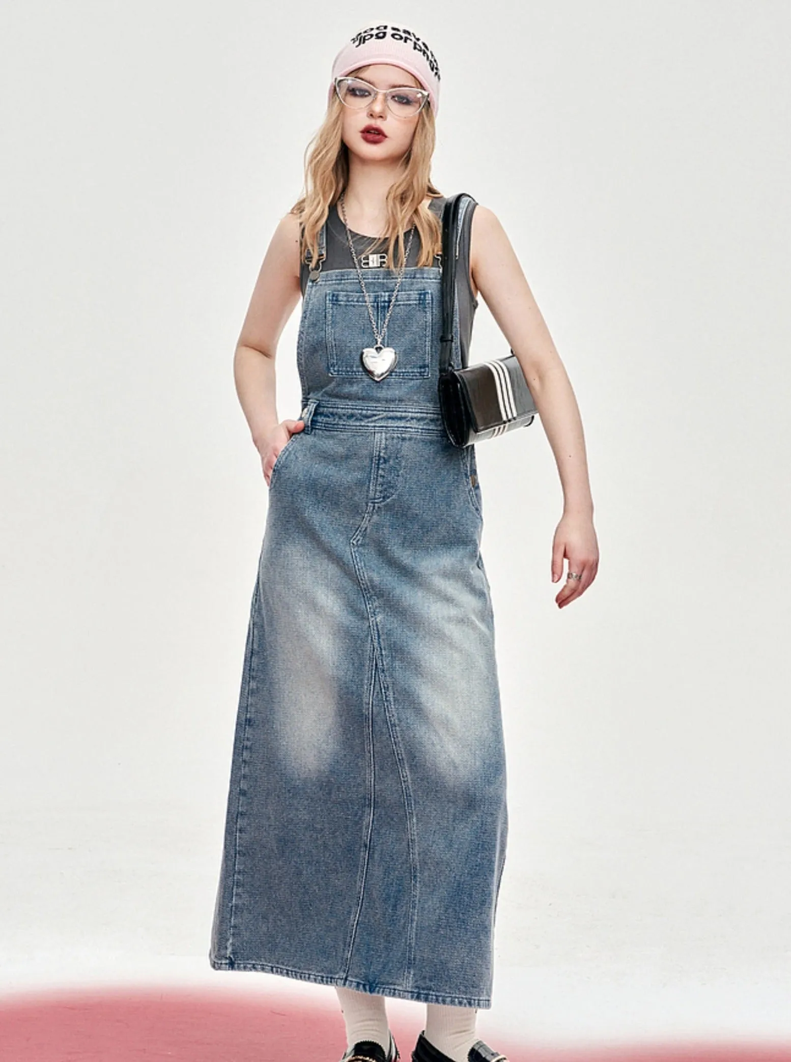 Denim High Waist Bib Skirt
