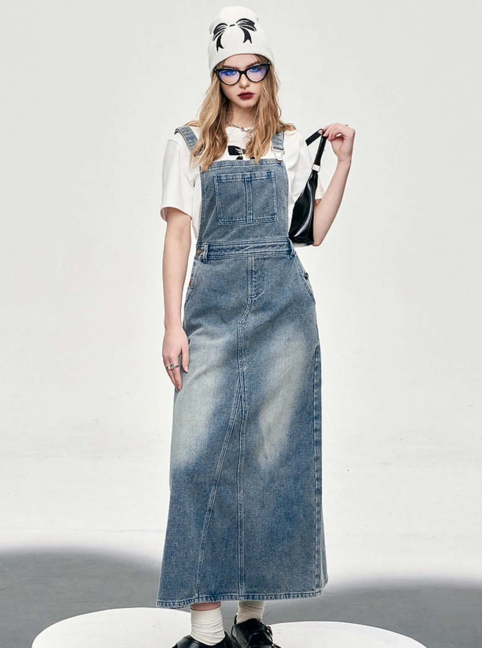 Denim High Waist Bib Skirt