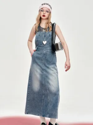 Denim High Waist Bib Skirt