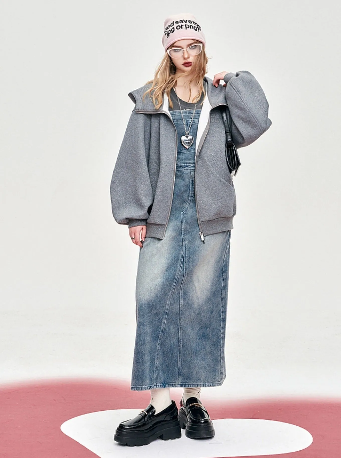 Denim High Waist Bib Skirt