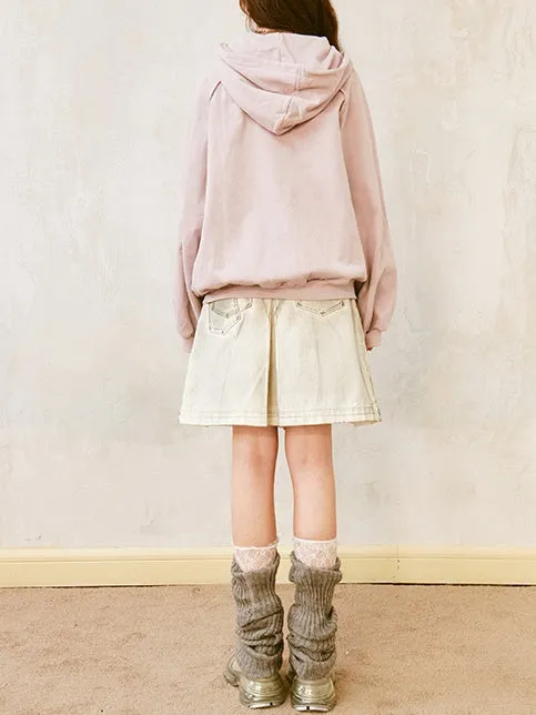 Dirty-colored High-waist Denim Pleated Skirt