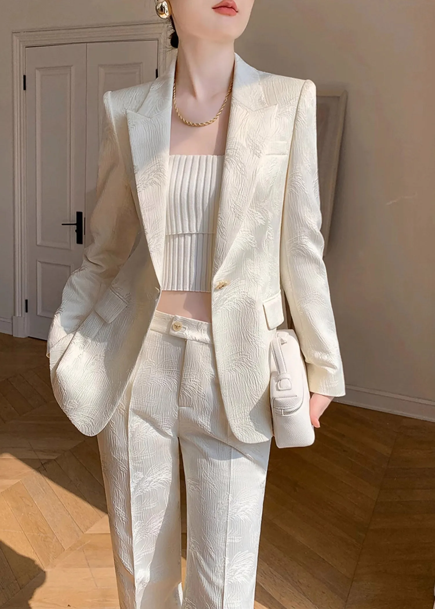 Emily Floral One Button Blazer Pants Suit