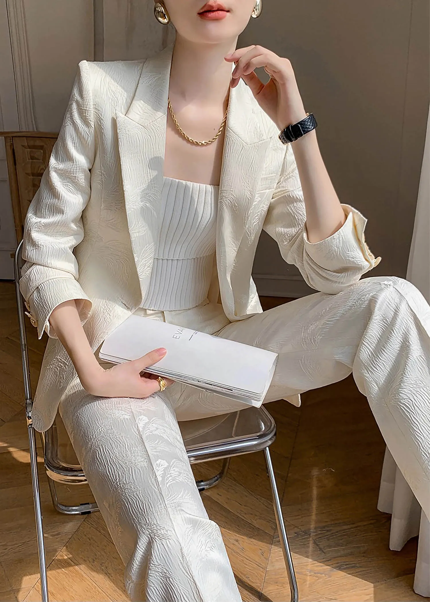 Emily Floral One Button Blazer Pants Suit