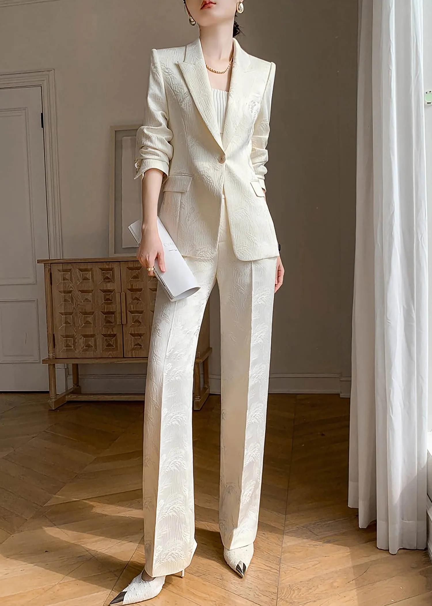 Emily Floral One Button Blazer Pants Suit