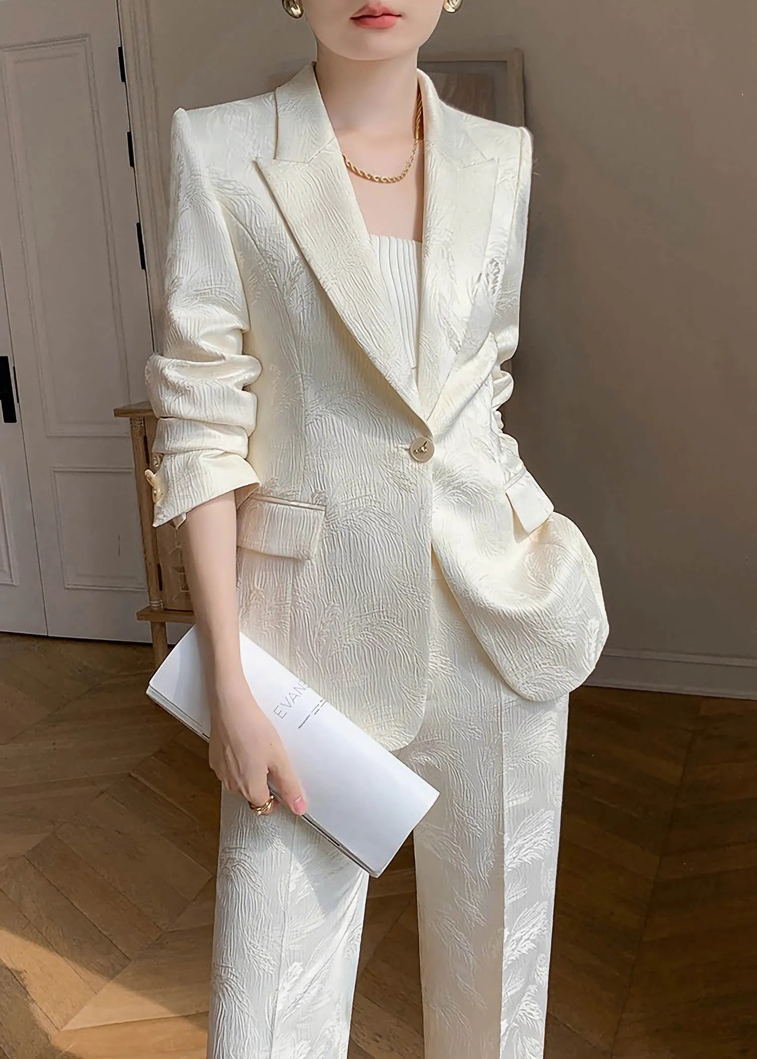 Emily Floral One Button Blazer Pants Suit