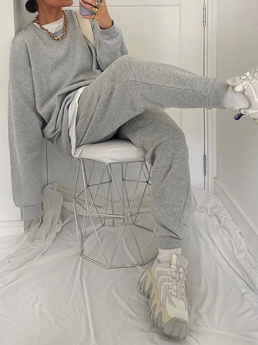 Fashion Solid Color Sports Two-piece Suit