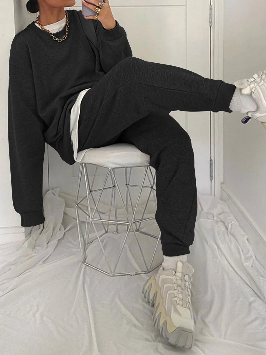 Fashion Solid Color Sports Two-piece Suit
