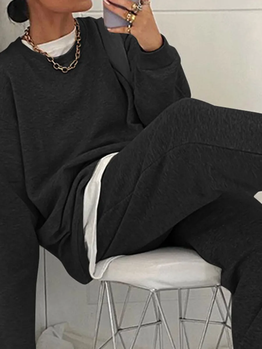 Fashion Solid Color Sports Two-piece Suit