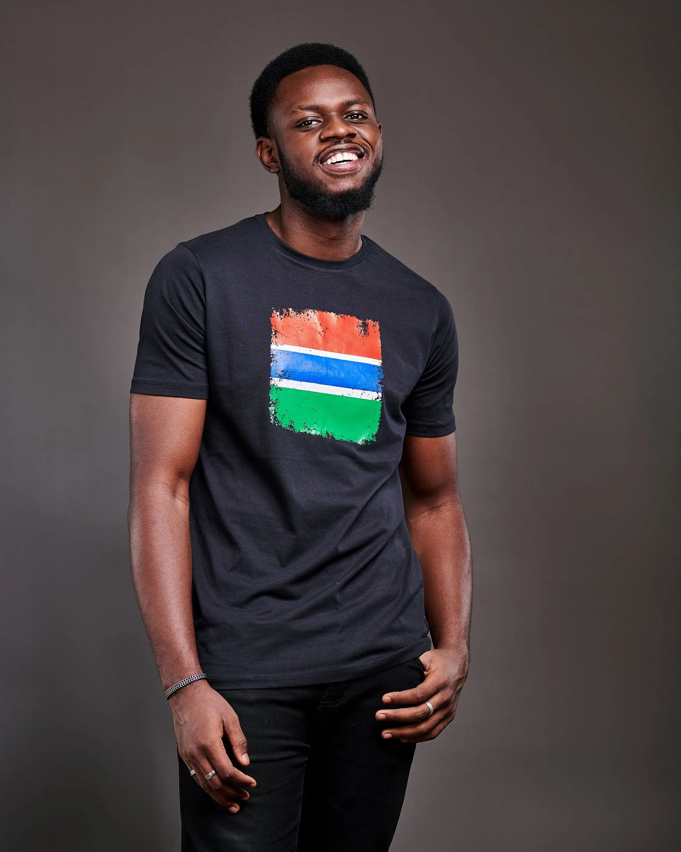 Gambian Flag T-Shirt - Distressed Crew-Neck Organic Cotton