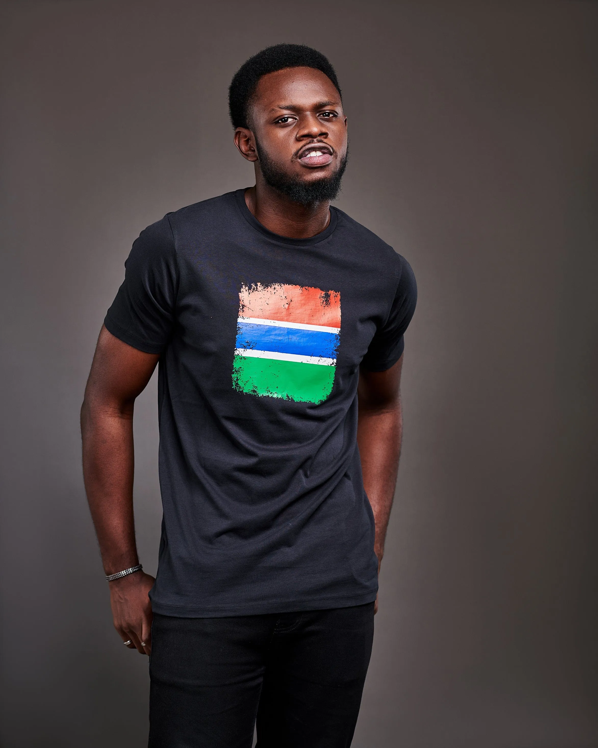 Gambian Flag T-Shirt - Distressed Crew-Neck Organic Cotton
