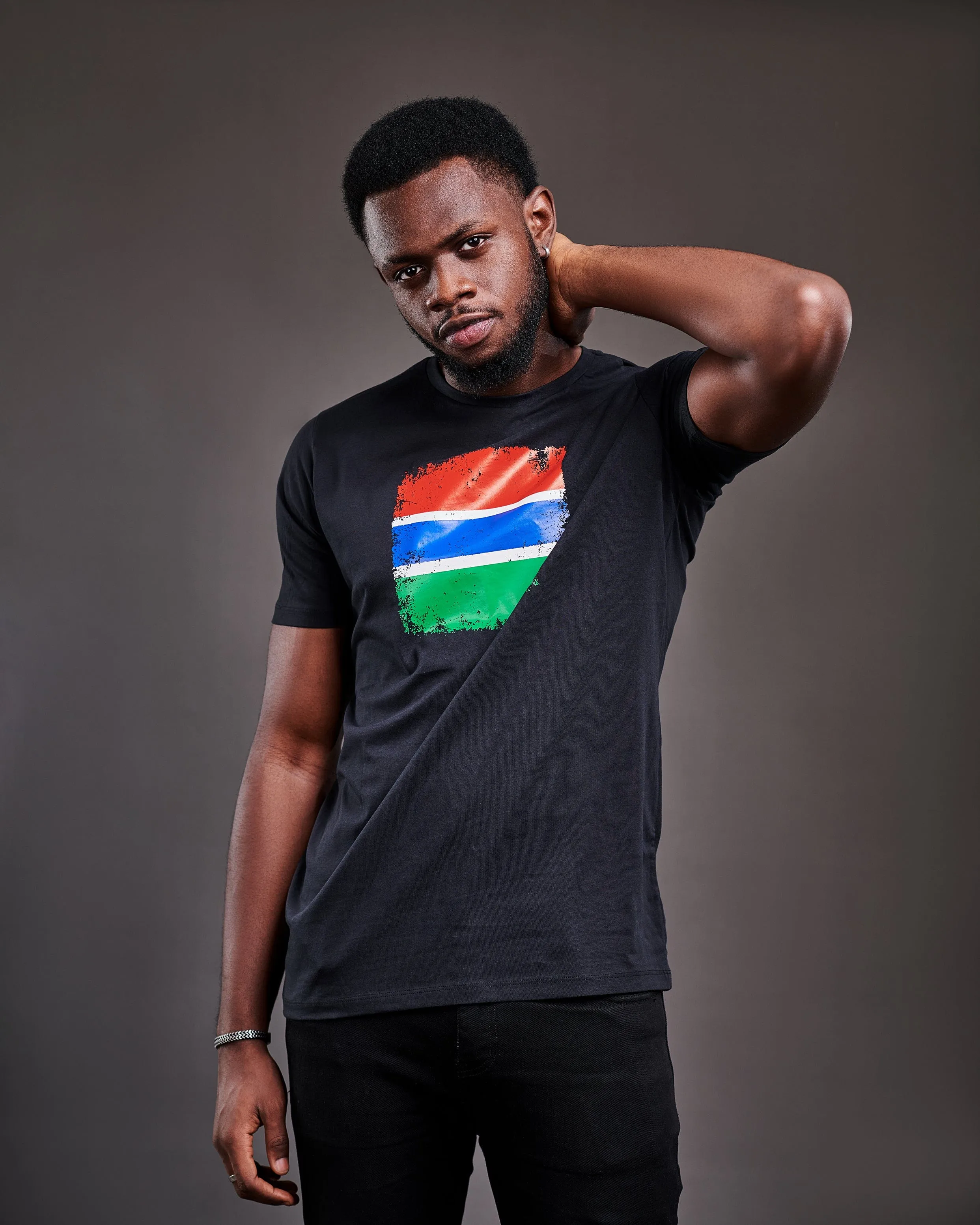 Gambian Flag T-Shirt - Distressed Crew-Neck Organic Cotton