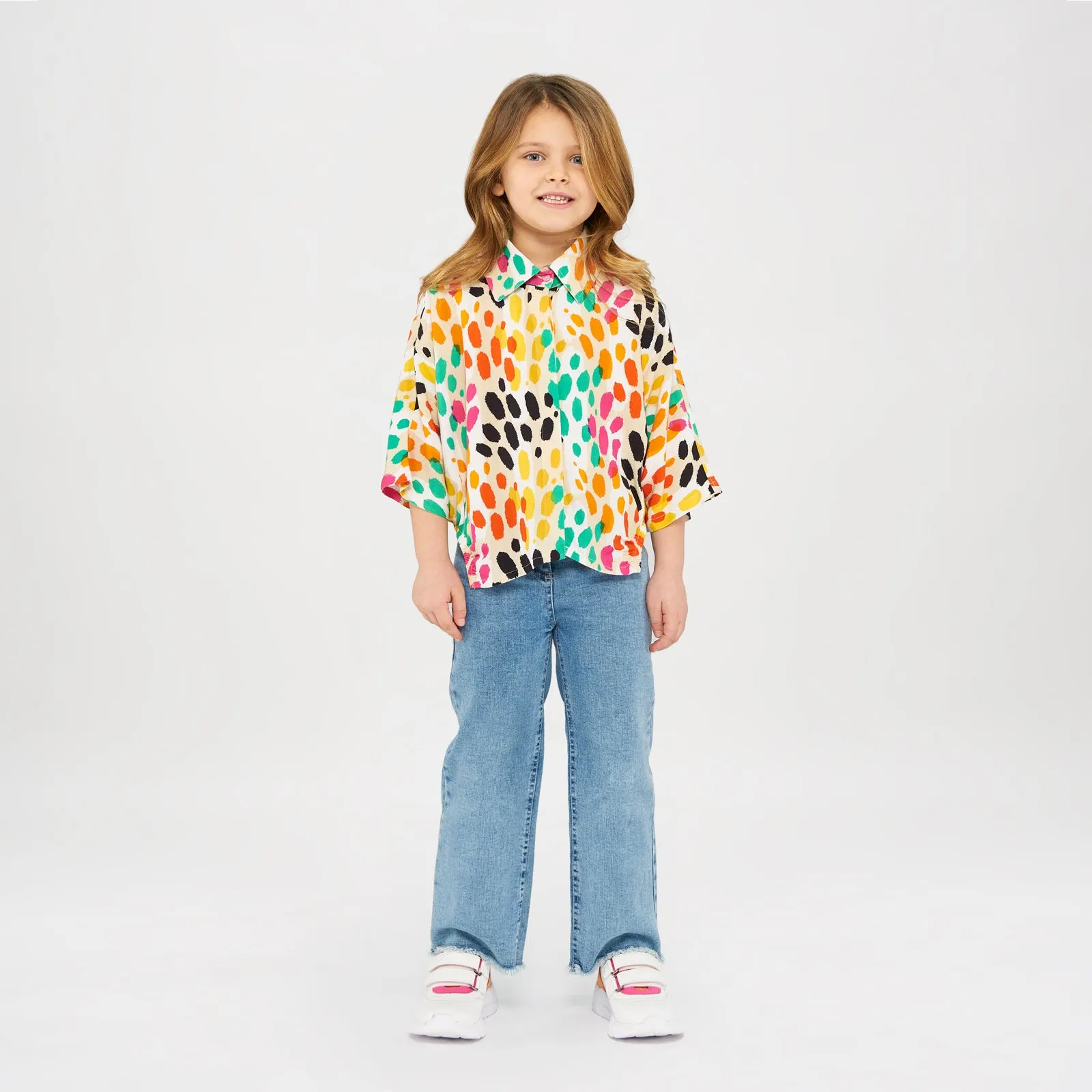 Girl's Beige Printed Shirt