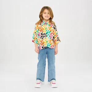 Girl's Beige Printed Shirt