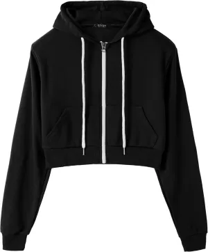 GIVON Womens Cropped Zip Up Hoodie Lightweight Slim Fit Long Sleeve Hooded Sweatshirts Crop Tops