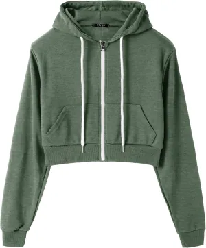 GIVON Womens Cropped Zip Up Hoodie Lightweight Slim Fit Long Sleeve Hooded Sweatshirts Crop Tops