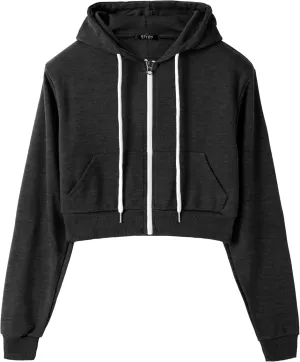 GIVON Womens Cropped Zip Up Hoodie Lightweight Slim Fit Long Sleeve Hooded Sweatshirts Crop Tops