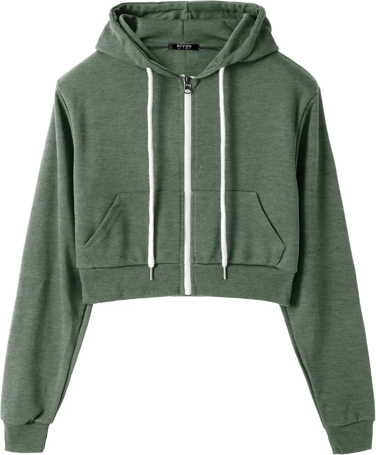 GIVON Womens Cropped Zip Up Hoodie Lightweight Slim Fit Long Sleeve Hooded Sweatshirts Crop Tops