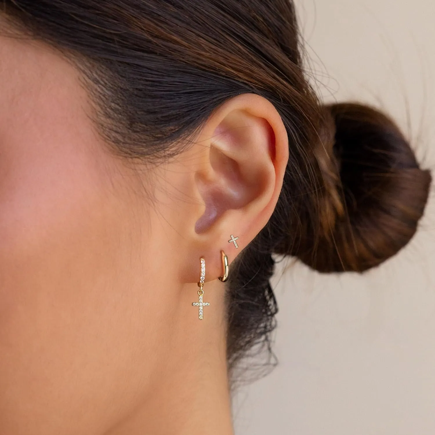 Gold Earrings for Women, 14K Gold Plated Cute Cross Butterfly Star Earring Stacks Dainty Huggie Earrings for Women Trendy Small Gold Hoop Earrings Non Tarnish Womens Jewelry