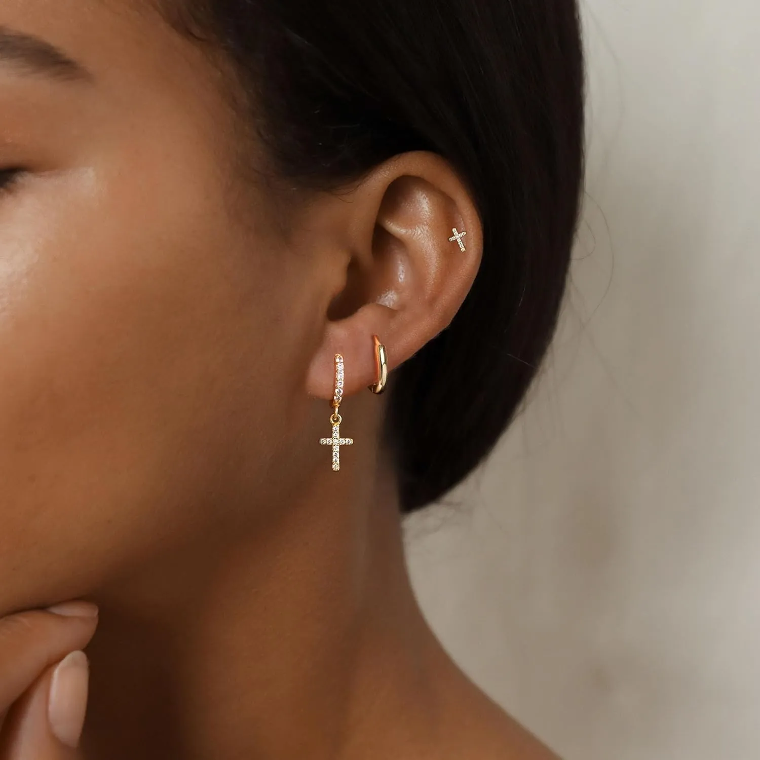 Gold Earrings for Women, 14K Gold Plated Cute Cross Butterfly Star Earring Stacks Dainty Huggie Earrings for Women Trendy Small Gold Hoop Earrings Non Tarnish Womens Jewelry