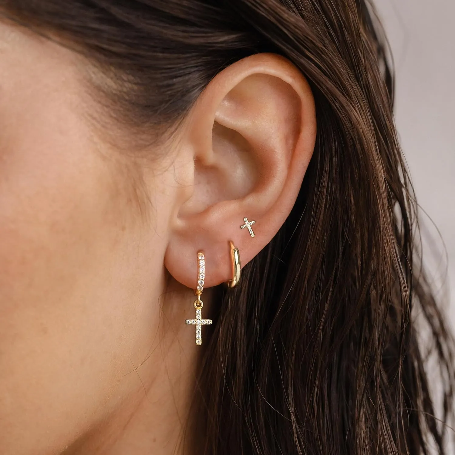 Gold Earrings for Women, 14K Gold Plated Cute Cross Butterfly Star Earring Stacks Dainty Huggie Earrings for Women Trendy Small Gold Hoop Earrings Non Tarnish Womens Jewelry