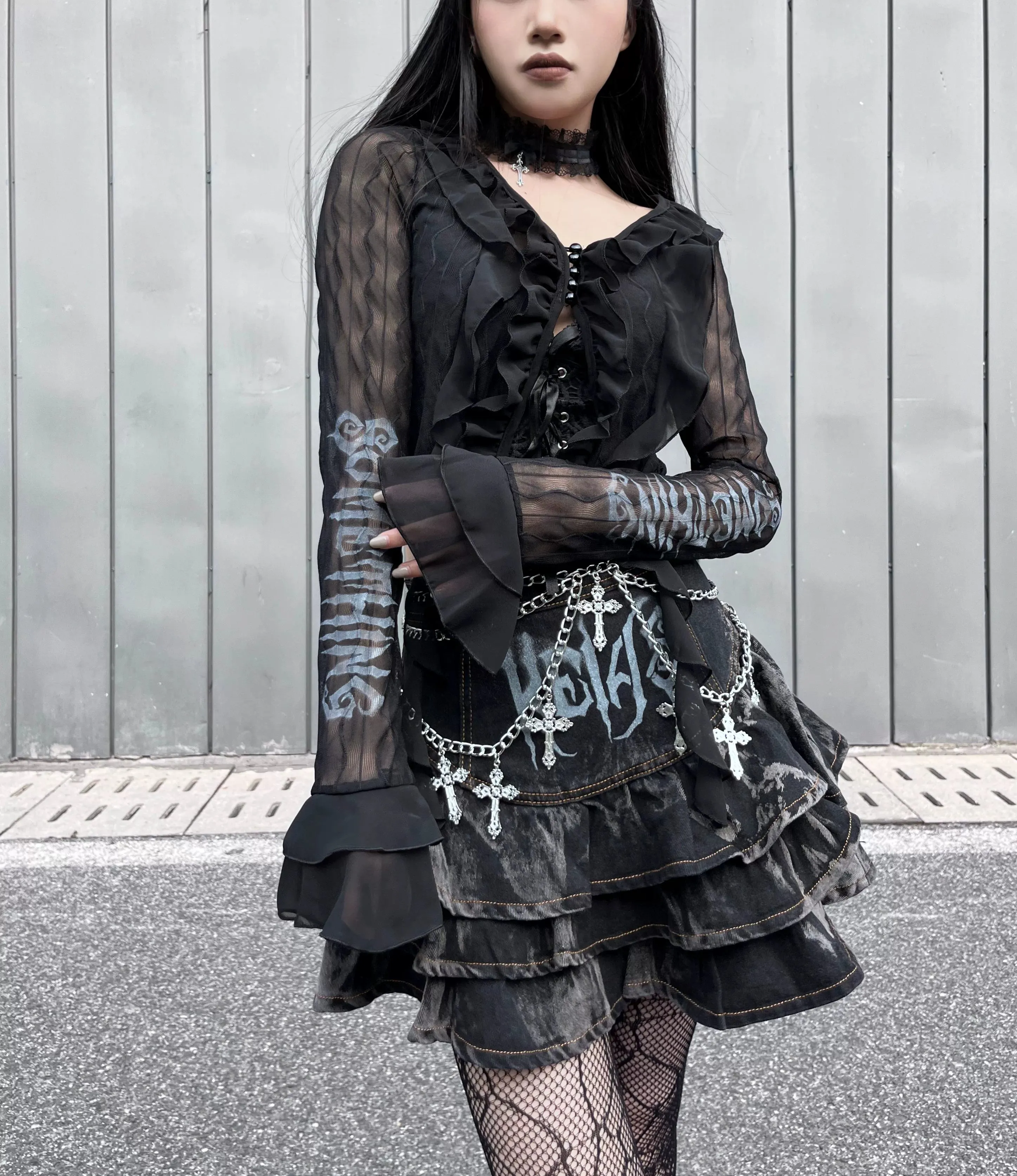 Gothic Puffy Skirt Subculture High Waist Denim Skirt