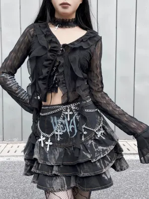 Gothic Puffy Skirt Subculture High Waist Denim Skirt