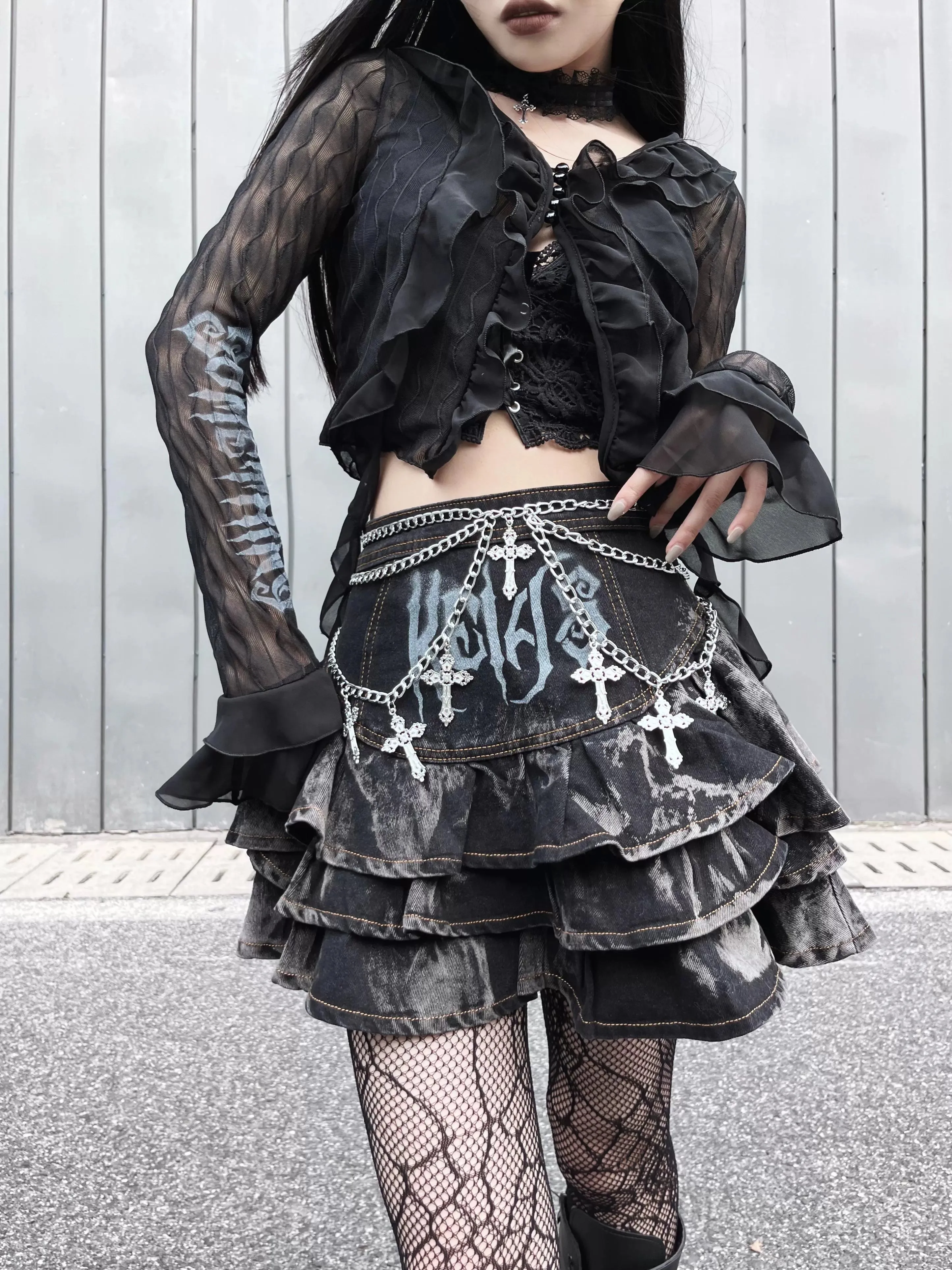 Gothic Puffy Skirt Subculture High Waist Denim Skirt
