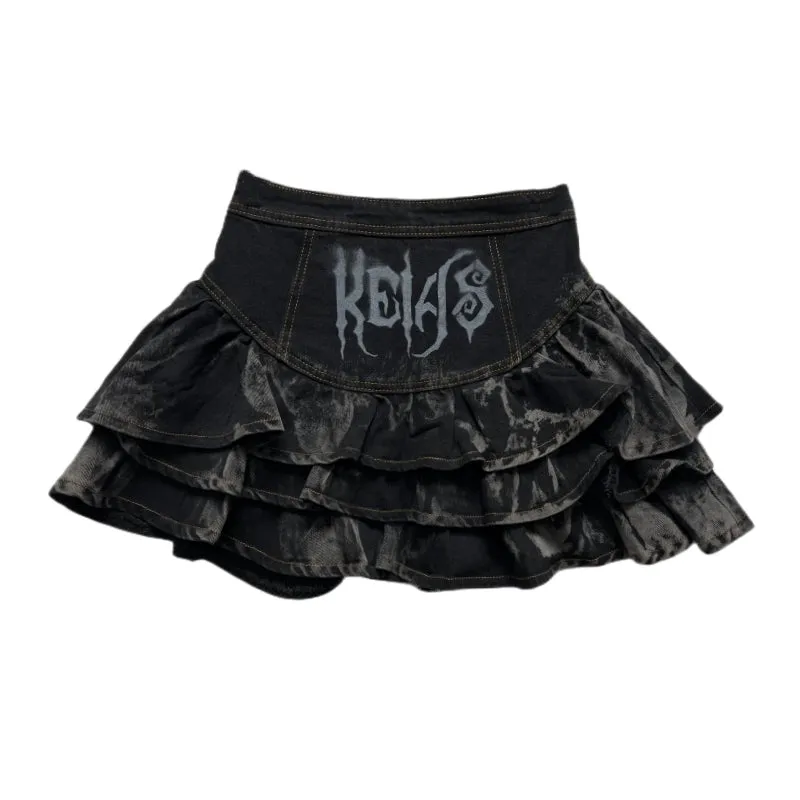 Gothic Puffy Skirt Subculture High Waist Denim Skirt