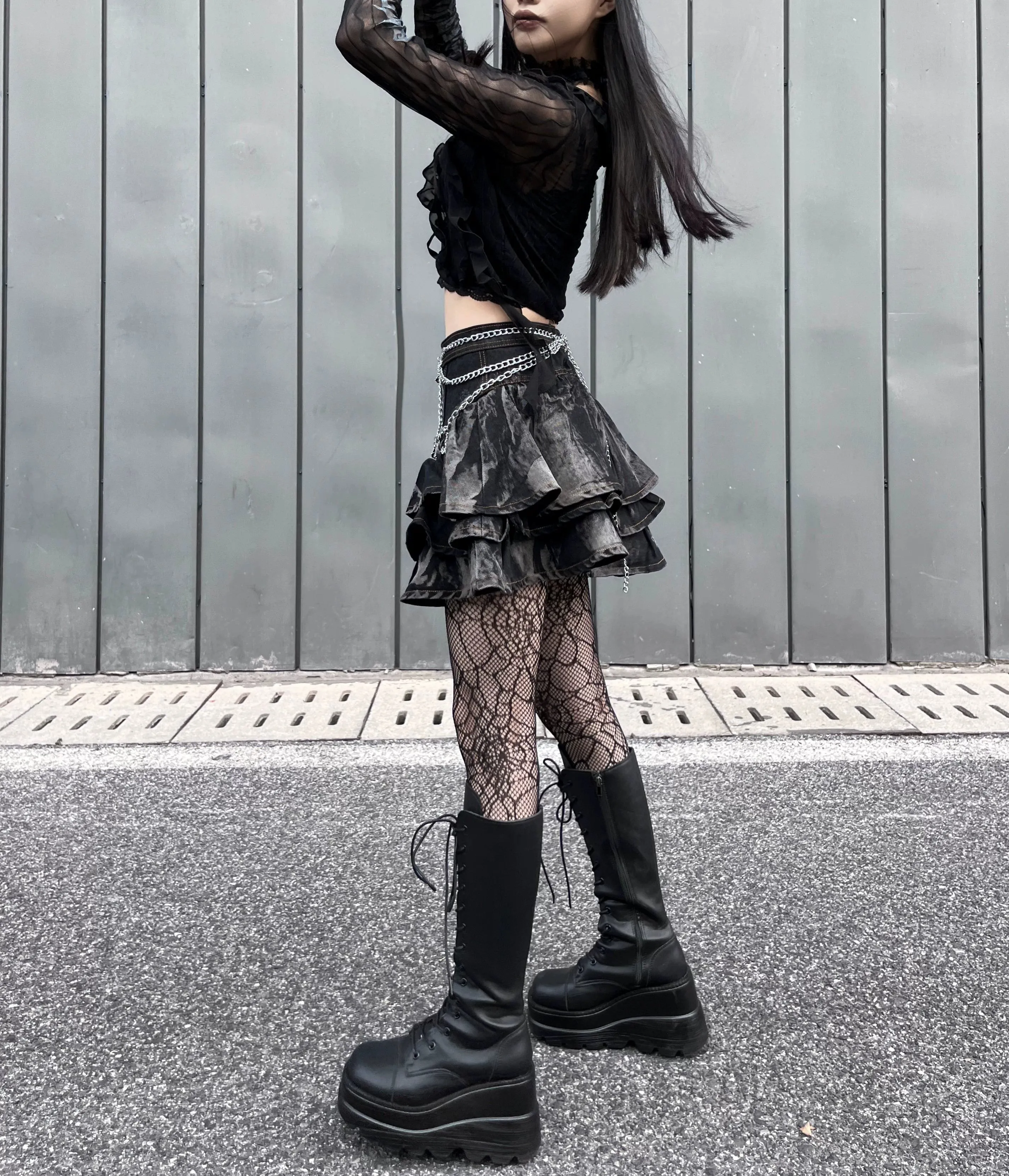 Gothic Puffy Skirt Subculture High Waist Denim Skirt