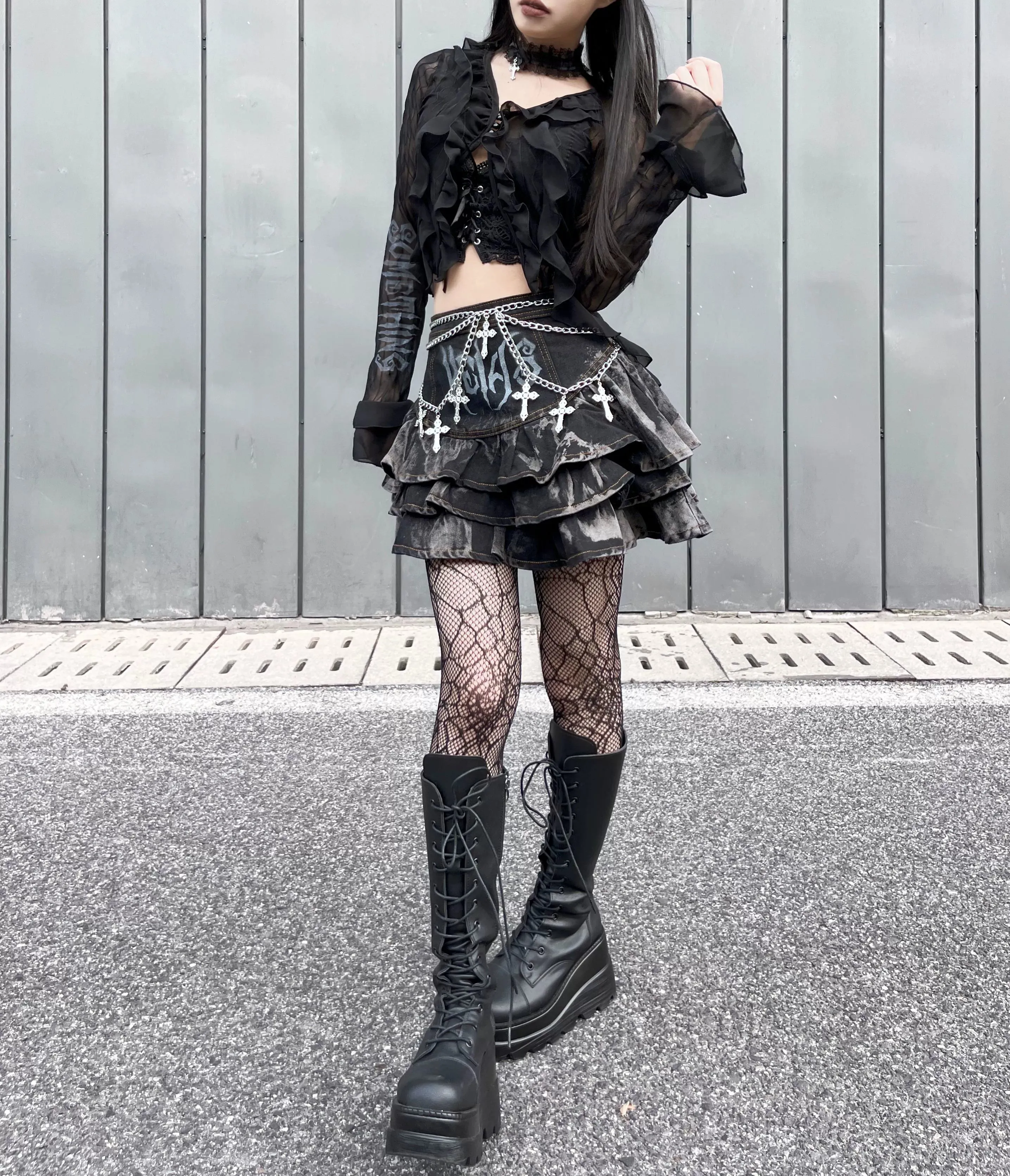 Gothic Puffy Skirt Subculture High Waist Denim Skirt