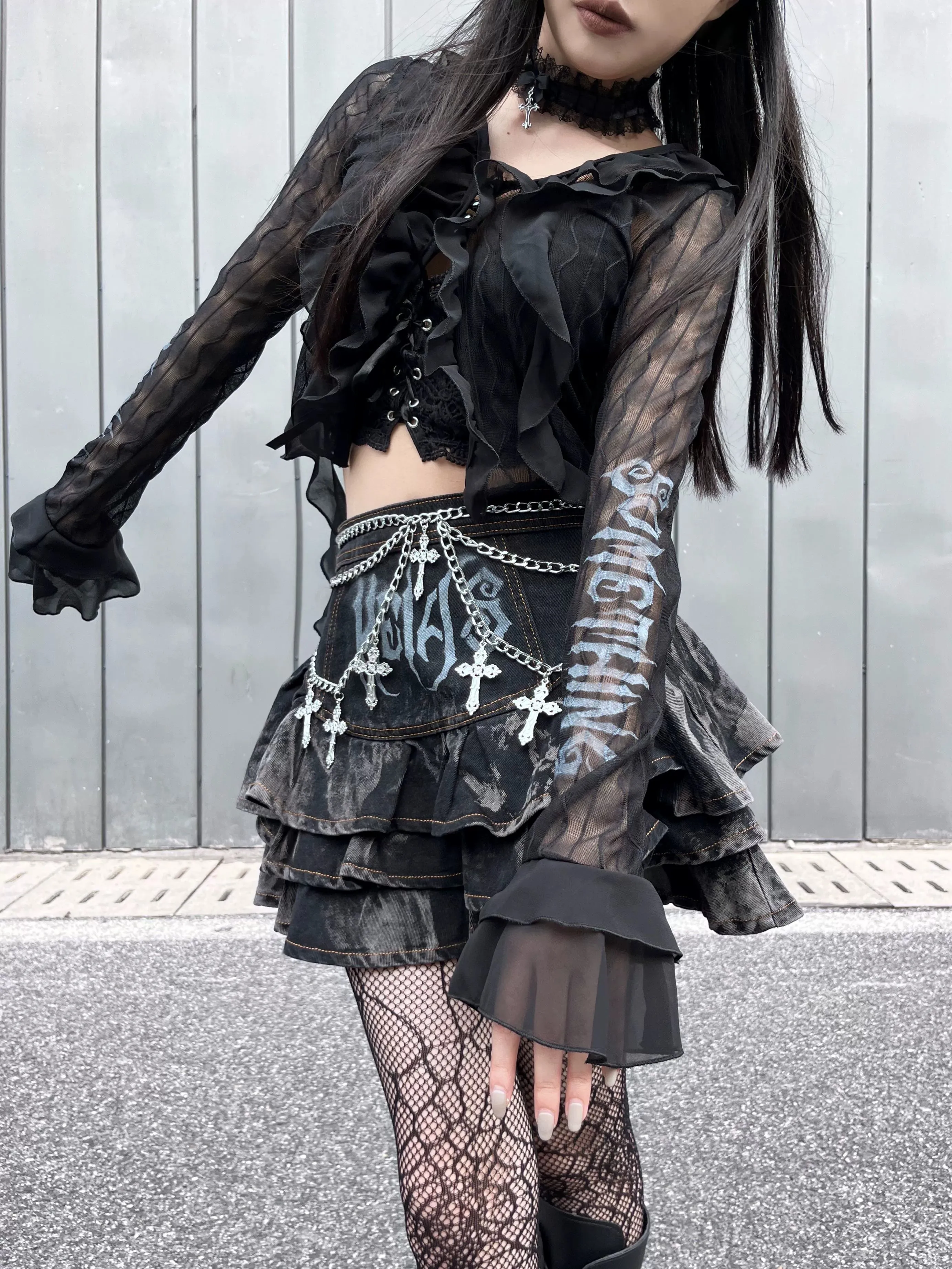 Gothic Puffy Skirt Subculture High Waist Denim Skirt