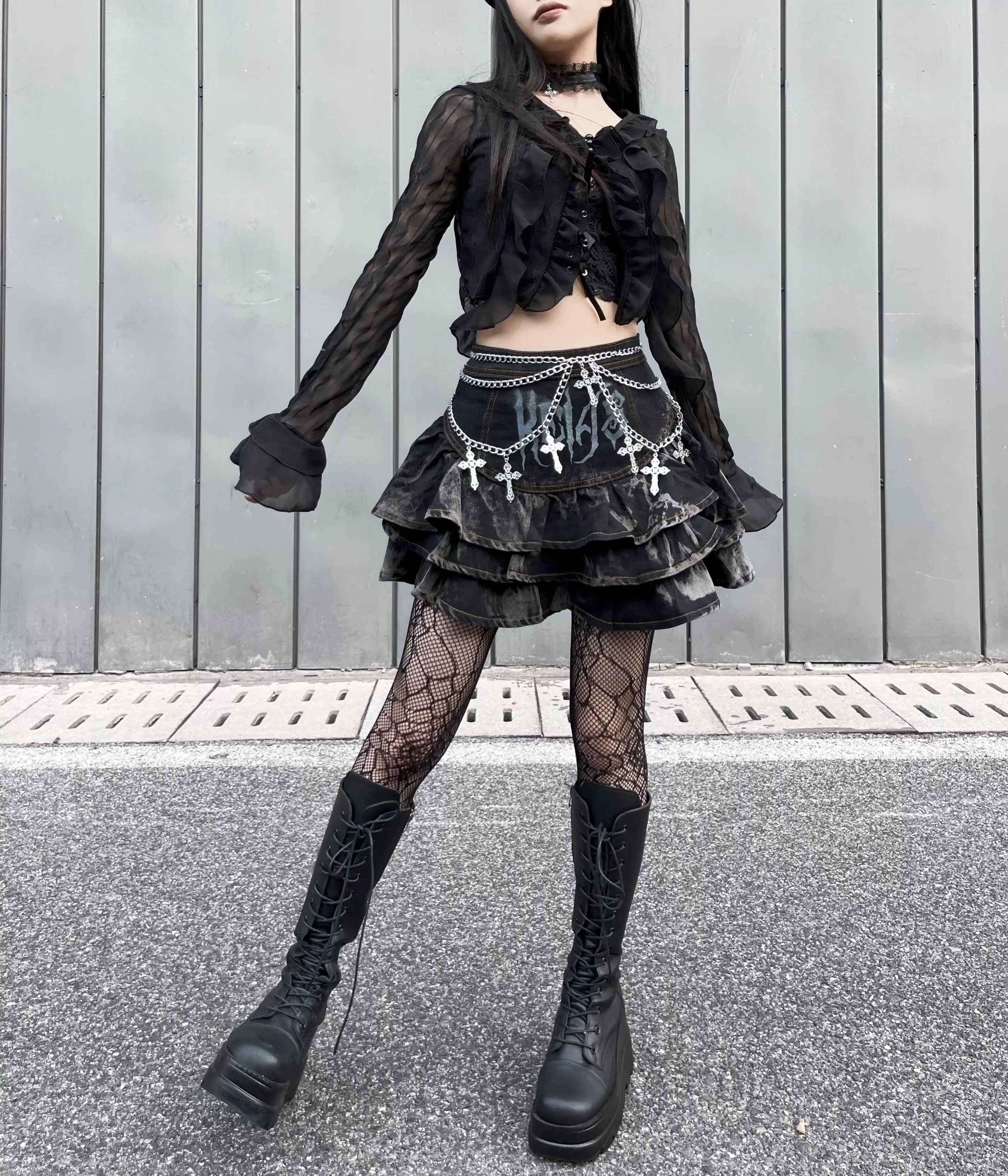 Gothic Puffy Skirt Subculture High Waist Denim Skirt