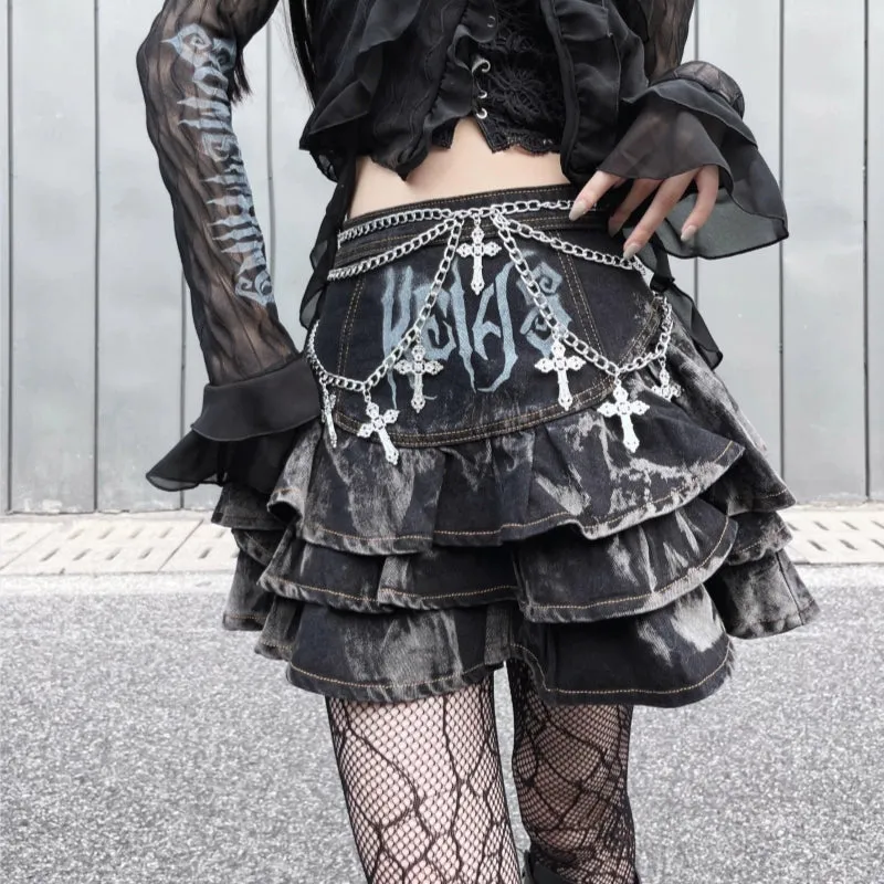 Gothic Puffy Skirt Subculture High Waist Denim Skirt