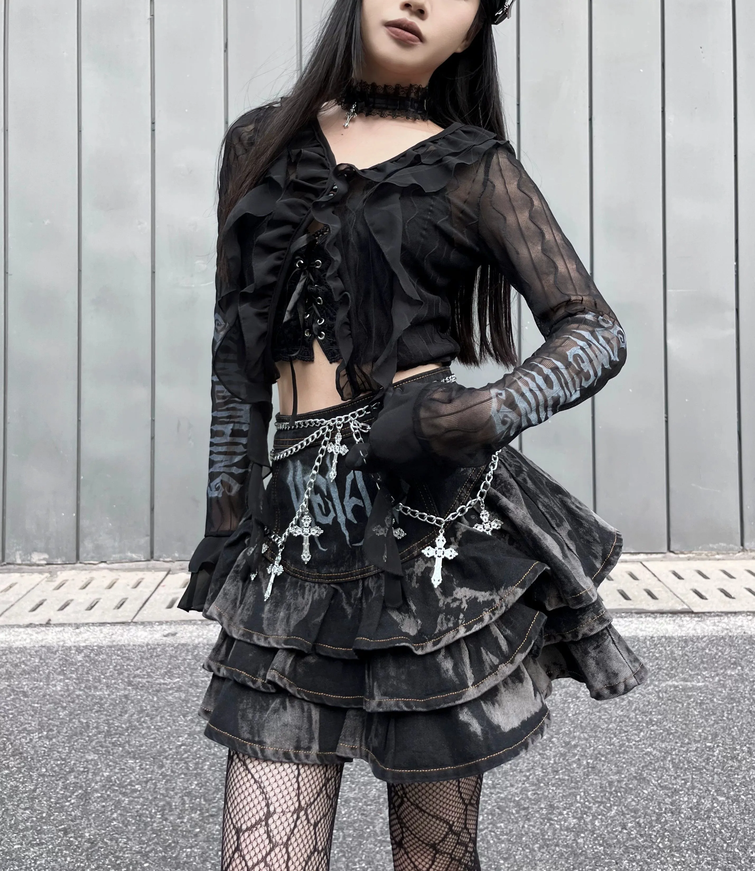 Gothic Puffy Skirt Subculture High Waist Denim Skirt