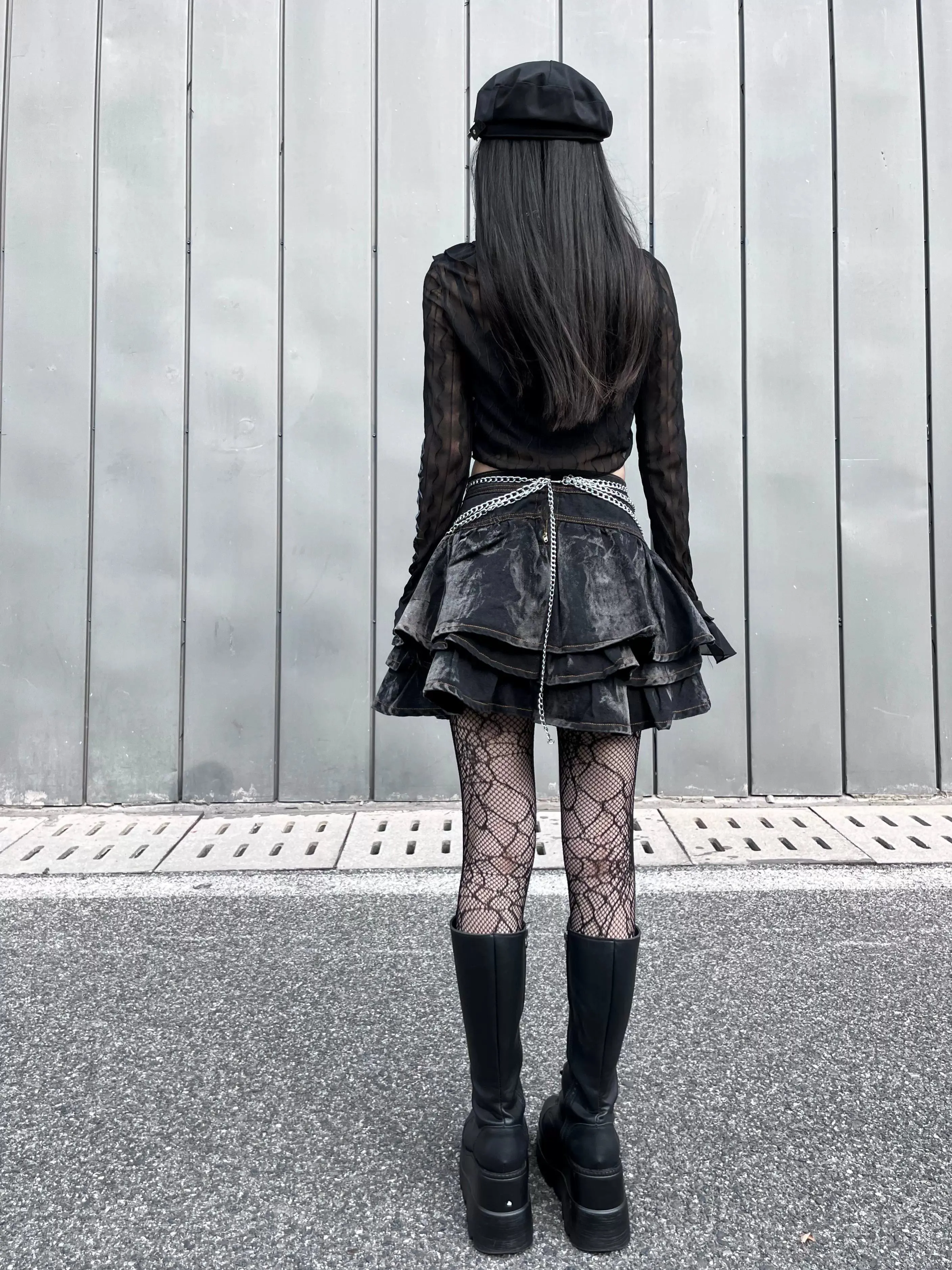 Gothic Puffy Skirt Subculture High Waist Denim Skirt