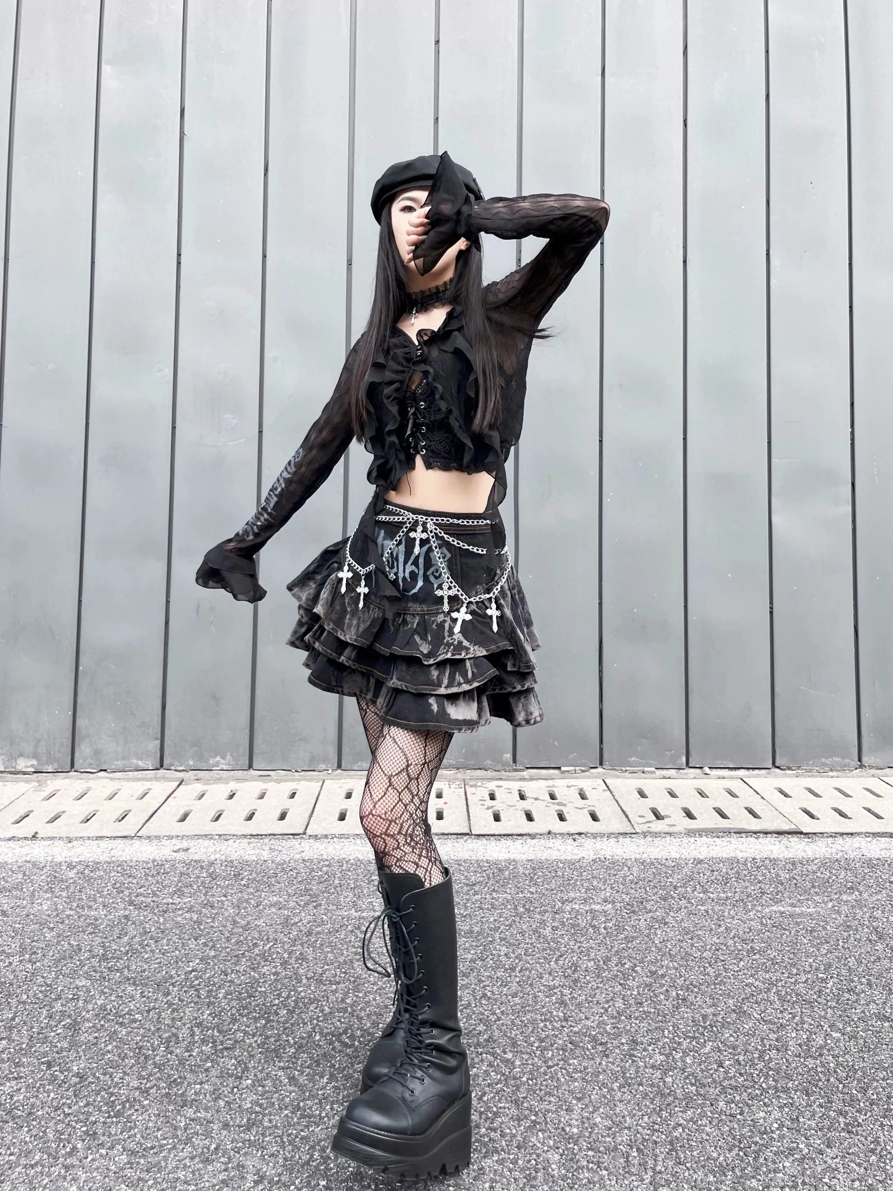 Gothic Puffy Skirt Subculture High Waist Denim Skirt