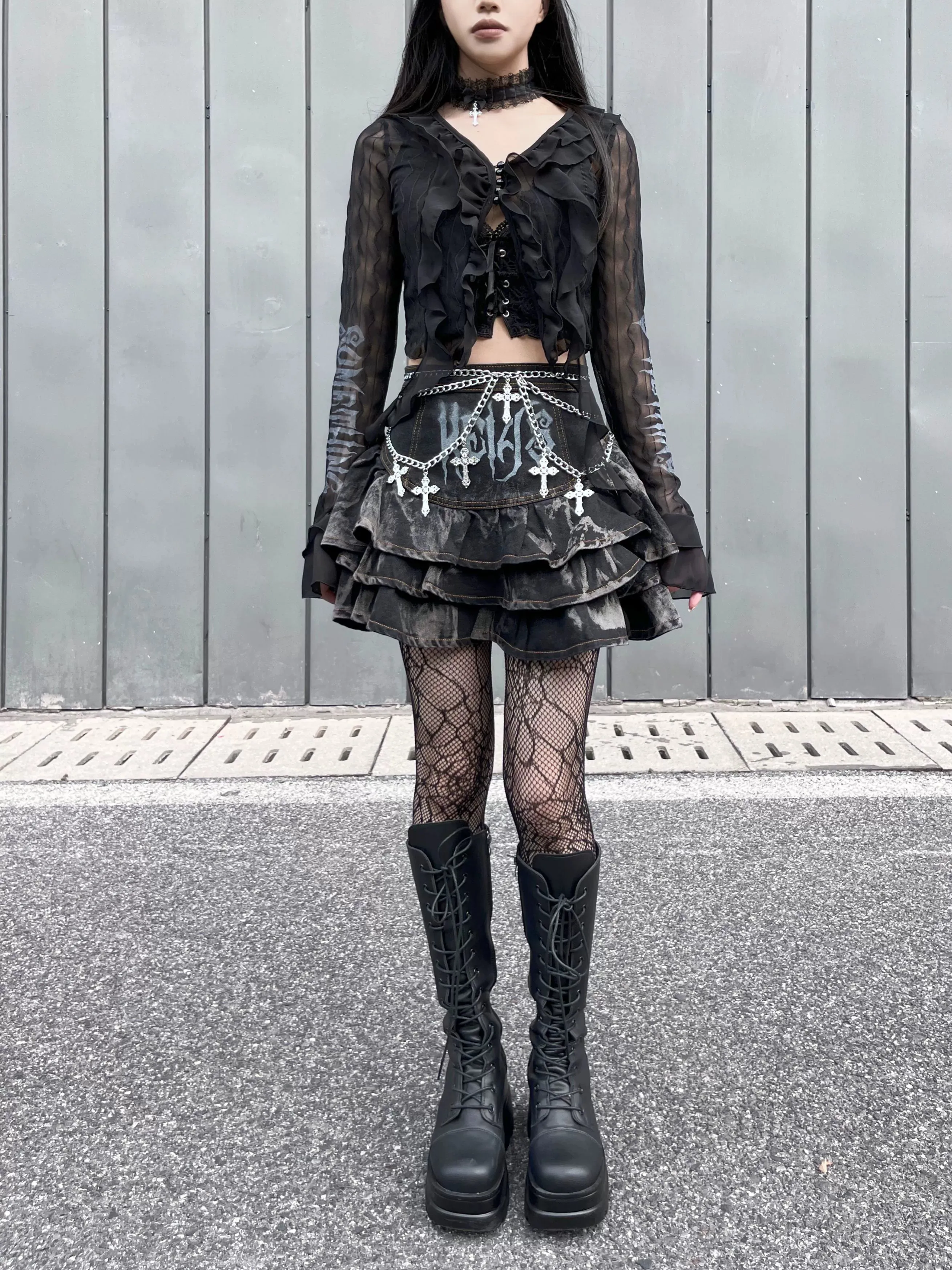 Gothic Puffy Skirt Subculture High Waist Denim Skirt