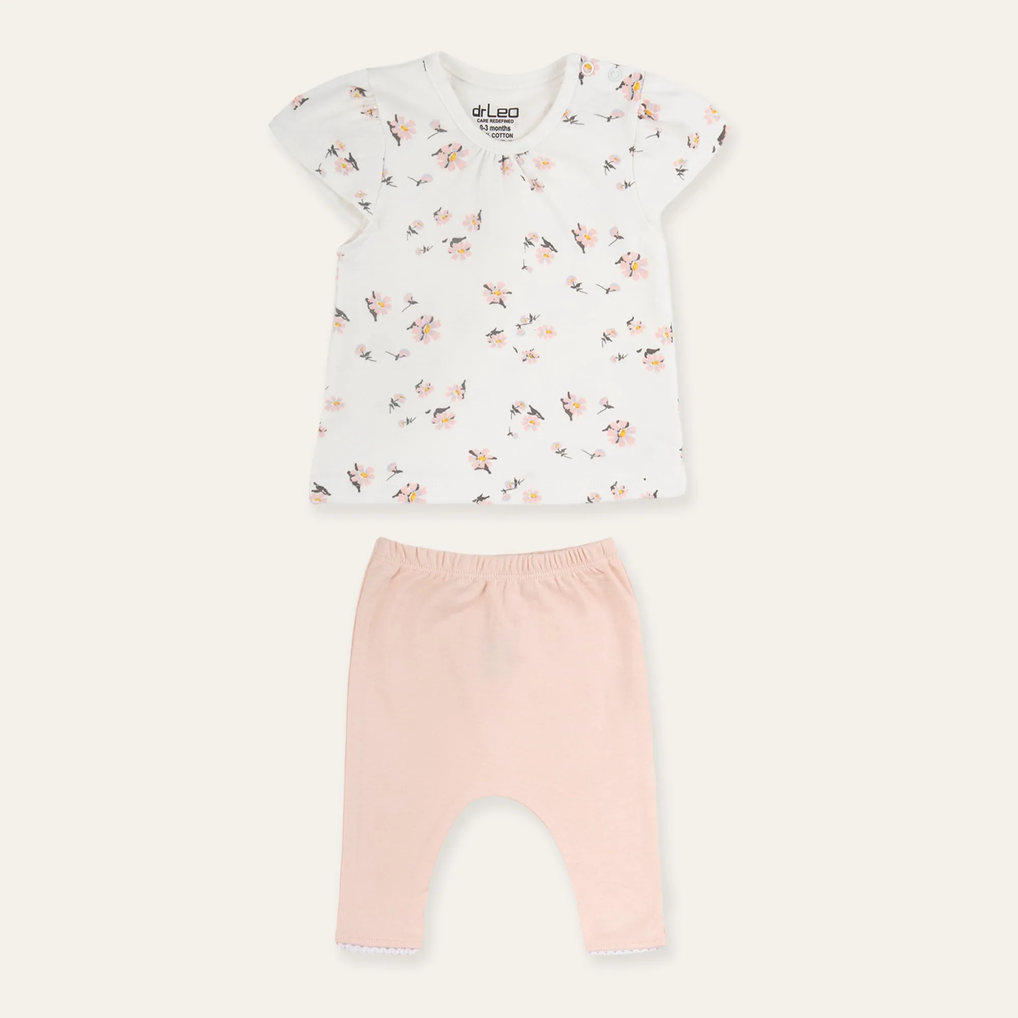 Half Cuff Sleeves Top and Leggings Set - White
