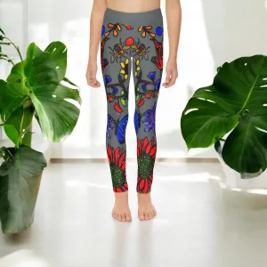 Hand Drawn Floral Art on Youth Full-Length Leggings - Comfortable Soft and Stretchy
