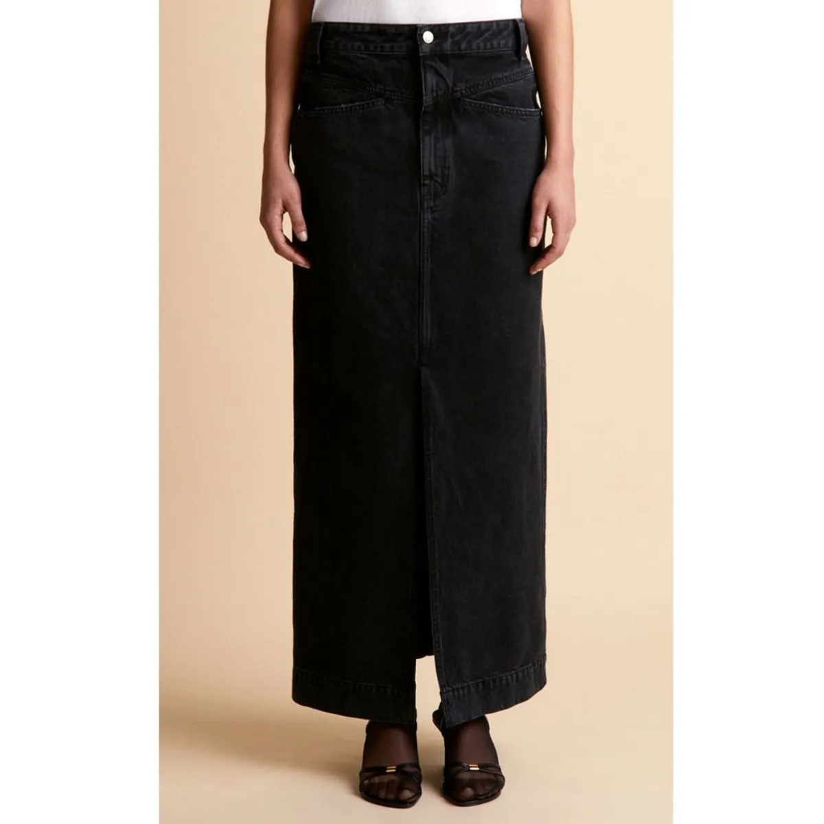 High Waist Denim Slit Skirt