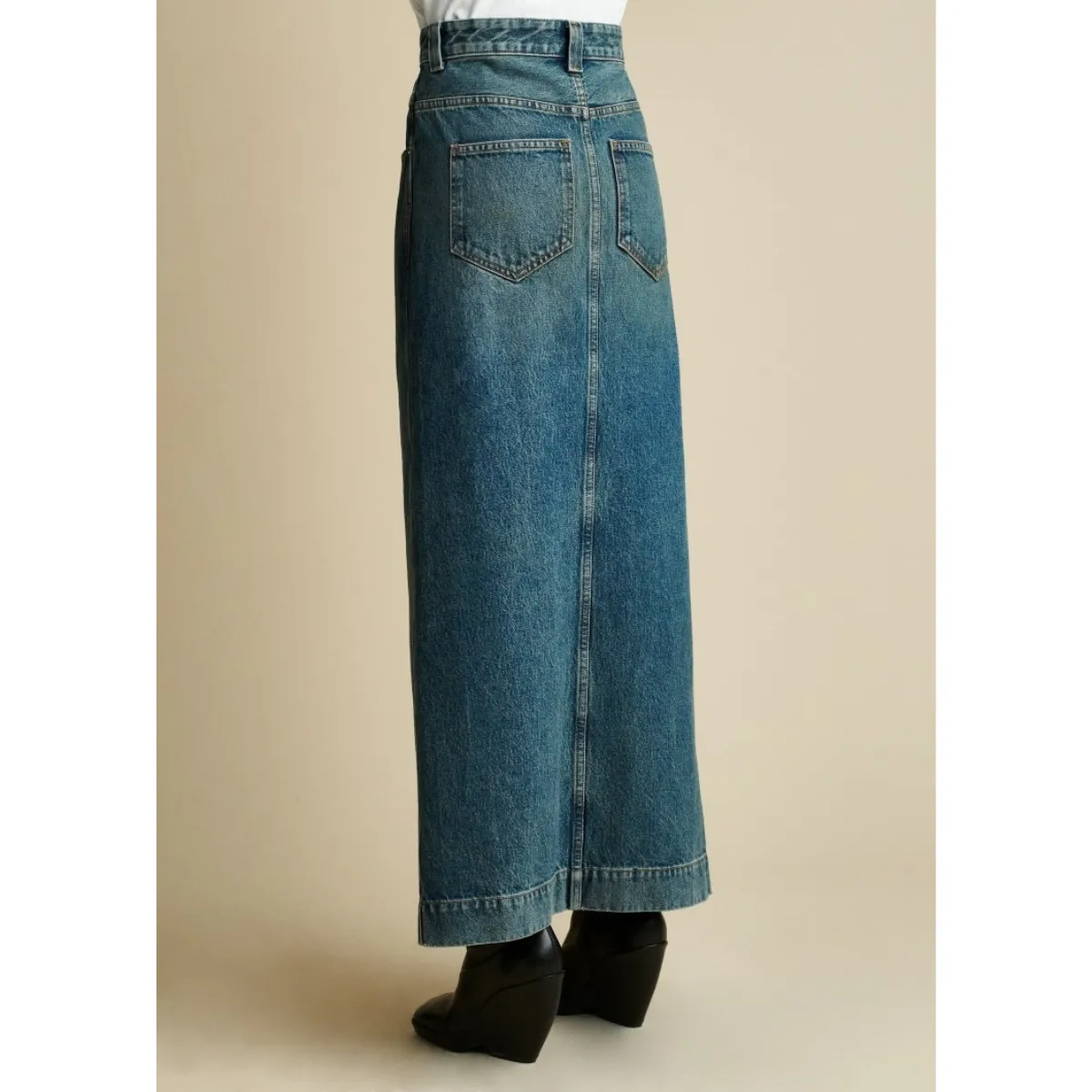 High Waist Denim Slit Skirt