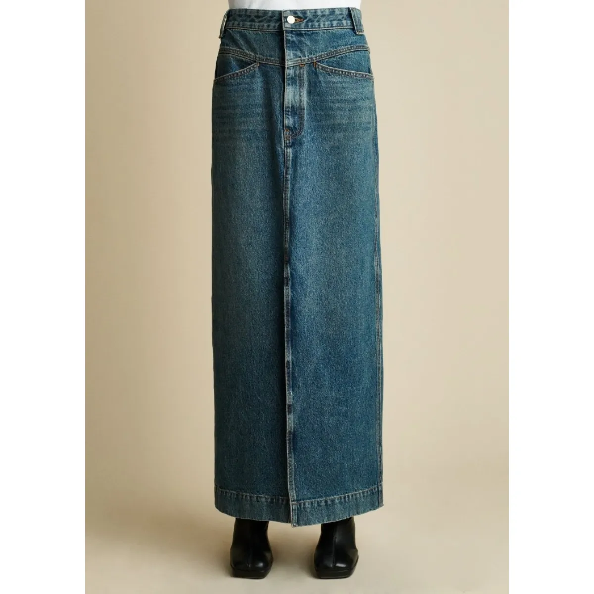 High Waist Denim Slit Skirt