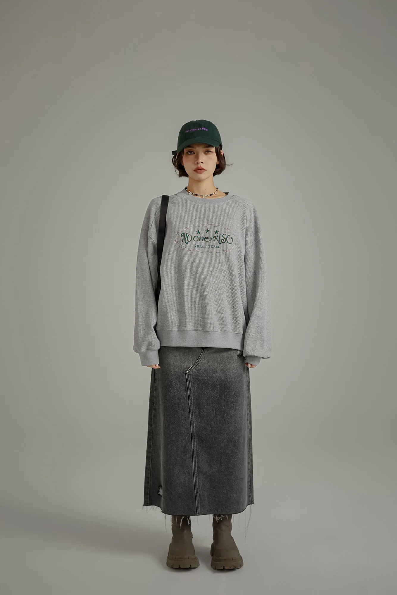 High Waist Embroidered Long Ripped Denim Skirt