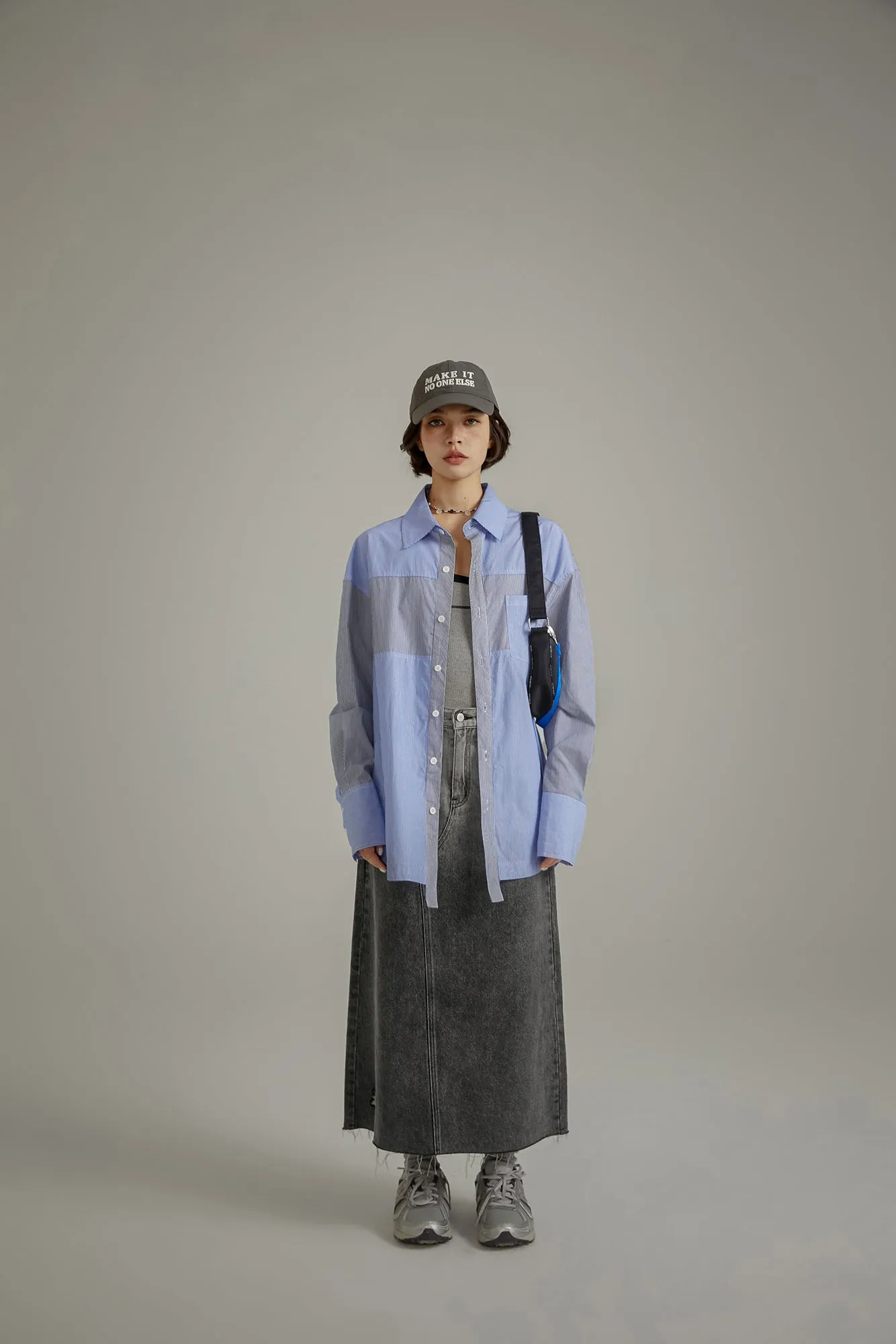 High Waist Embroidered Long Ripped Denim Skirt