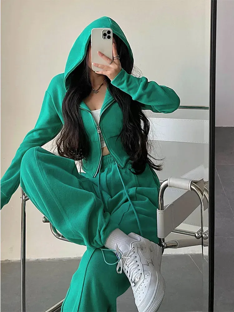 Hnzxzm Street Double Zipper Hoodie Loose High Waist Slim Short Long Sleeve Top Sweatshirt Hoodie Fashion Sexy Korean Top