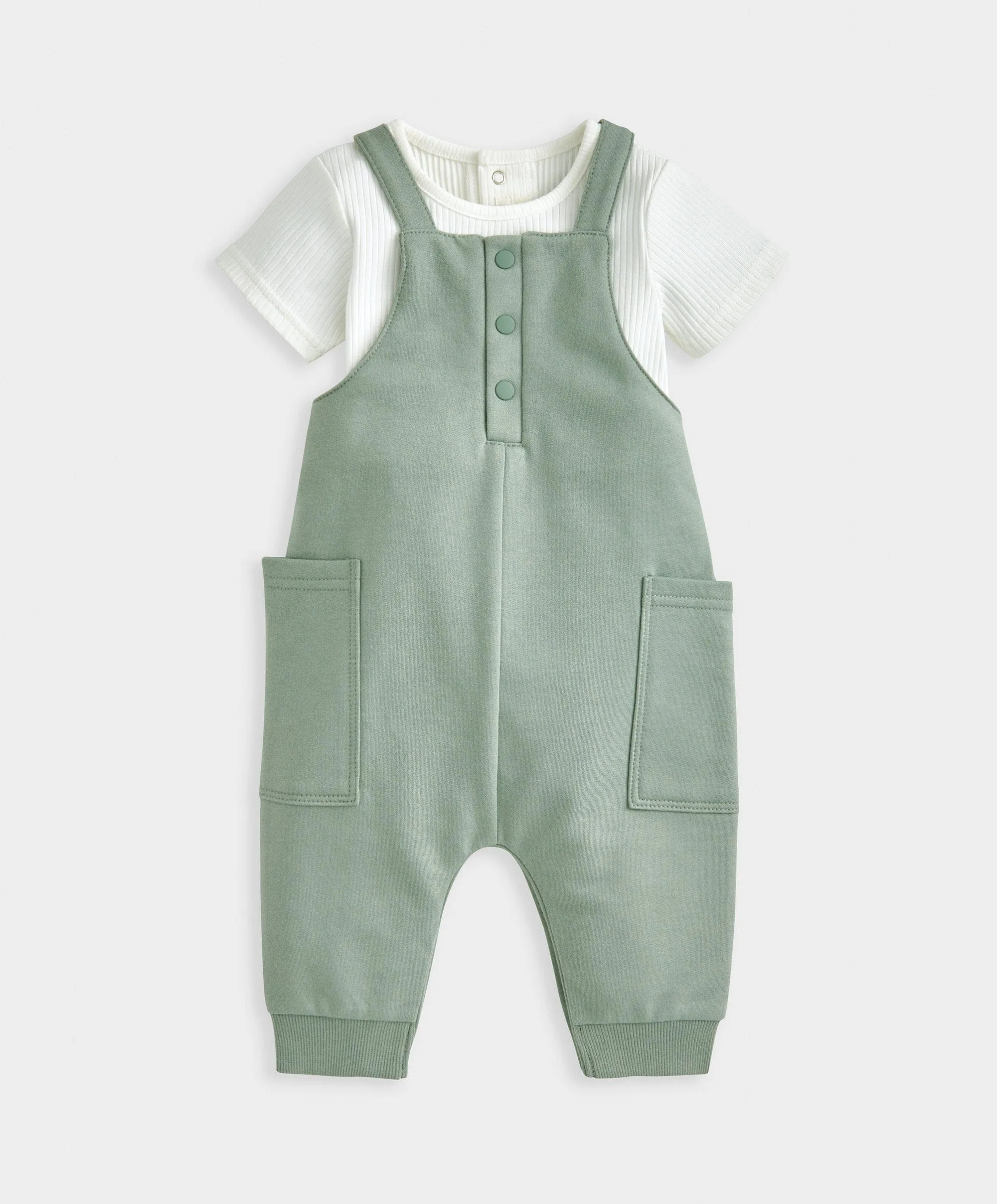 Jersey Ribbed Bodysuit & Dungaree Set