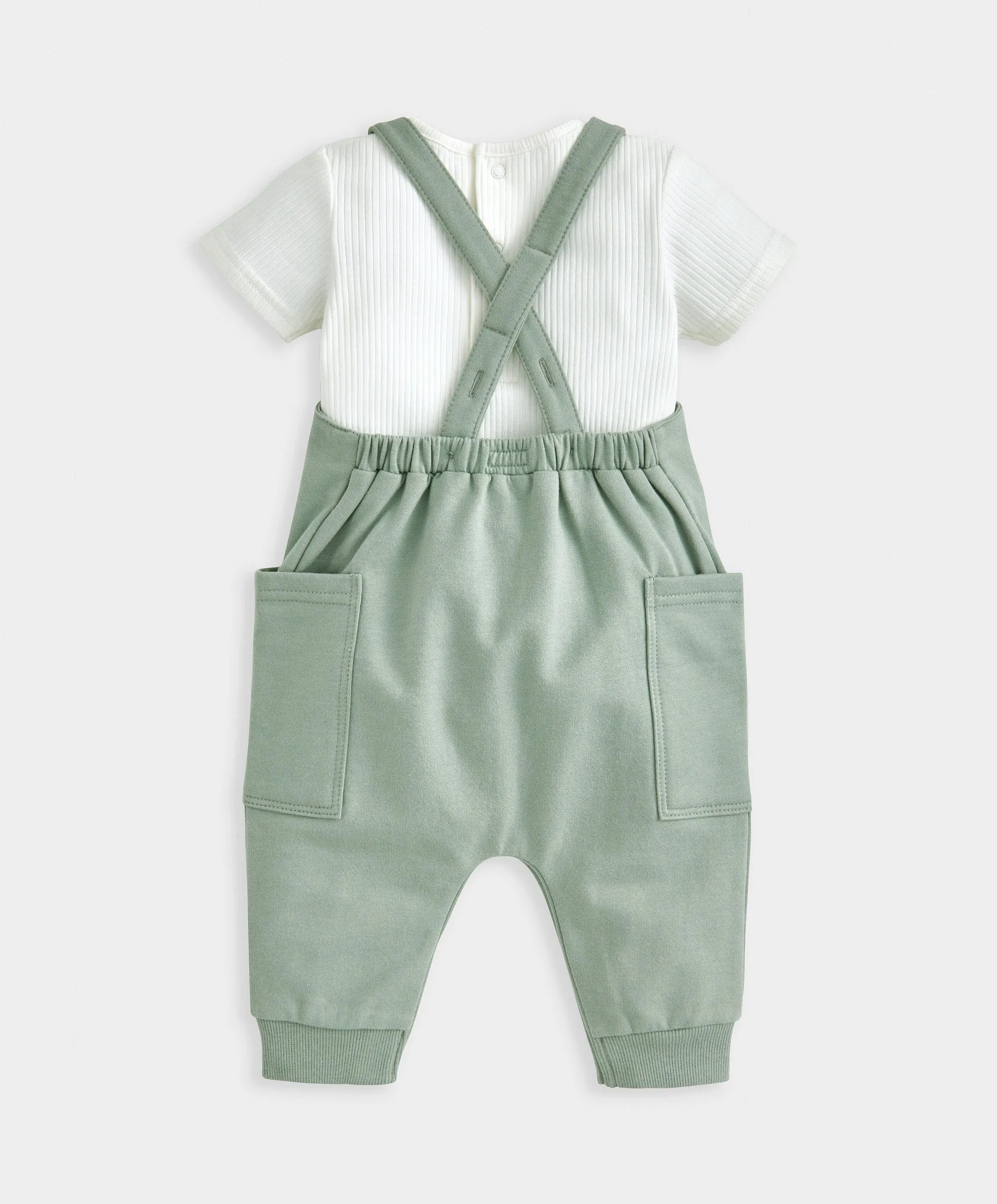 Jersey Ribbed Bodysuit & Dungaree Set
